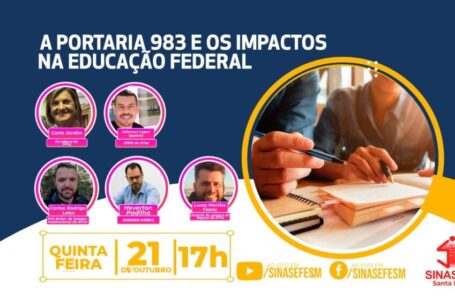 Sinasefe-SM realiza live em parceria com IFFar de Jaguari sobre Portaria nº 983