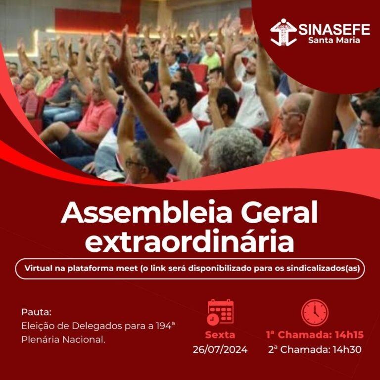 Participe da Assembleia Geral Extraordinária nesta sexta-feira (26)