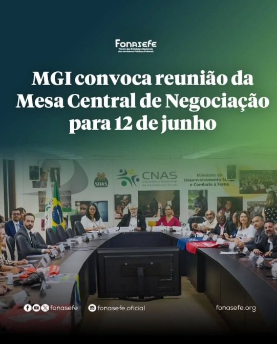MGI convoca reunião da Mesa Central de Negociação em 12/06