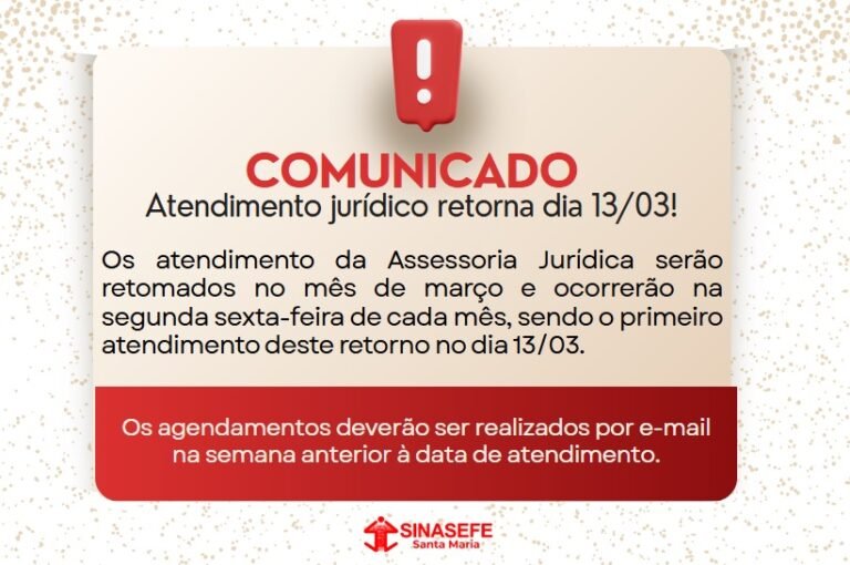 Jurídico do Sinasefe SM retoma atendimento a filiados na sexta, 13 de março